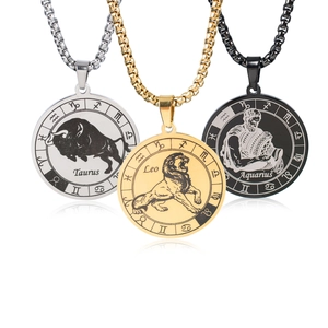 Collier pendentif signe du zodiaque pour hommes en or, argent et noir avec chaîne