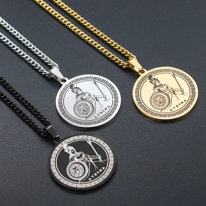 Athena Greek goddess relief coin necklace in gold, silver, and black finish with chain