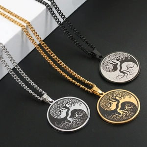 Baum des Lebens Tai Chi Yin Yang Anhänger aus Edelstahl in Gold, Silber und Schwarz