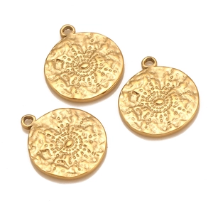 Round Sun Stainless Steel Pendant Charms For DIY Jewelry Making Hammered Radiant Pattern Vacuum Plated Gold Silver Accessories
