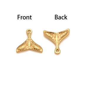 Gold stainless steel mermaid tail pendant showing front and back textured details