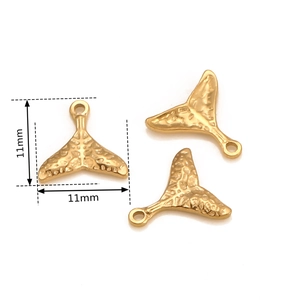 Three gold stainless steel mermaid tail charms with hammered texture for DIY jewelry