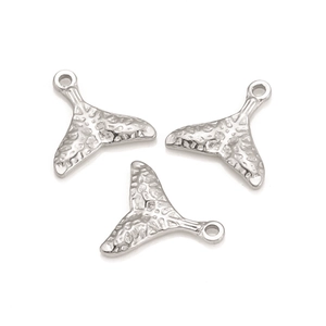 Three silver stainless steel mermaid tail pendants with hammered texture for DIY jewelry