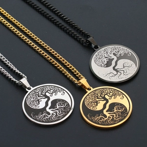 Drei Baum des Lebens Yin Yang Halsketten in Silber, Gold und Schwarz aus Edelstahl