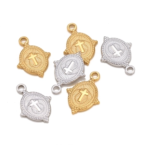 Gold and silver stainless steel religious cross oval charm pendants for DIY jewelry