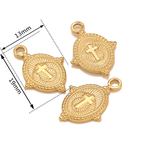 Retro stainless steel cross pendants with 13mm by 19mm gold plated oval design