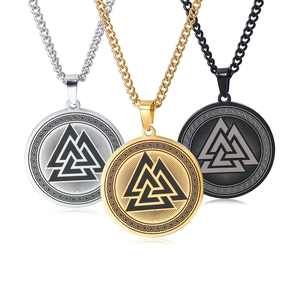Nordic Viking Valknut pendant necklace set in gold, silver, and matte black finish