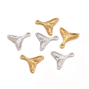 Textured stainless steel mermaid tail pendants in gold and silver finishes for DIY jewelry