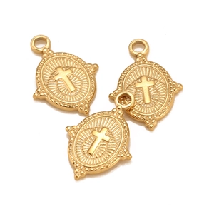 Vintage Stainless Steel Cross Pendant For DIY Jewelry Making Gold Silver Plated Religious Oval Medal Charm Accessory