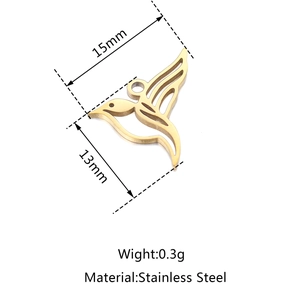 Golden stainless steel hummingbird pendant with hollow design and mirrored polish