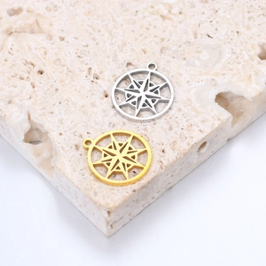 Stainless steel hollow compass and star pendants in gold and silver finish