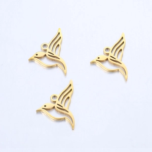 Polished gold stainless steel hummingbird charms set for DIY jewelry making and necklaces