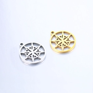 Polished stainless steel compass star hollow pendants in gold and silver finishes
