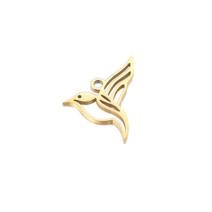 Golden brushed stainless steel hummingbird pendant with hollow design and mirror polish