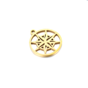 Minimalist golden stainless steel compass star pendant with hollow geometric design