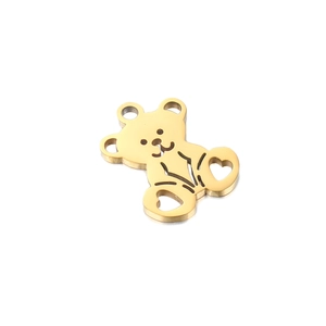 Gepolijste gouden roestvrijstalen beer hanger met hart uitsparingen voor DIY sieraden