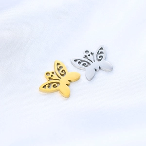 Polierte Edelstahl-Schmetterlingsanhänger in Gold und Silber mit hohlem Design