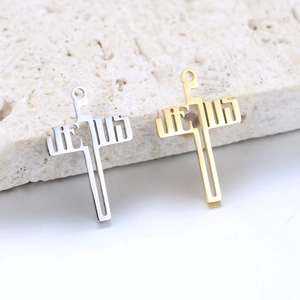 Polished stainless steel cross pendants with hollow geometric design in gold and silver