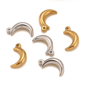 Set of six gold and silver stainless steel crescent moon charms for DIY jewelry making