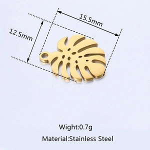 Polished stainless steel Monstera leaf pendant for DIY jewelry necklaces and earrings