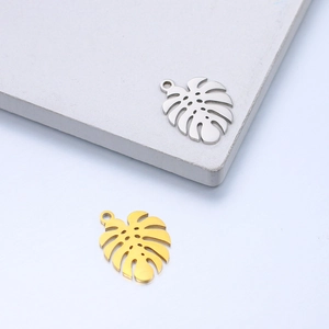 Polished gold and silver monstera leaf pendants for DIY jewelry making and necklaces