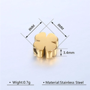 Polished gold stainless steel 8mm clover bead charm for DIY jewelry making