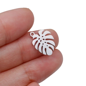 Polished stainless steel monstera leaf pendant charm for DIY jewelry and necklaces