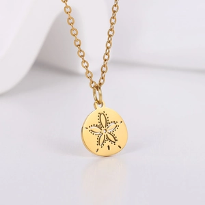 Minimalist Stainless Steel Hollow Flower Pendant Necklace Irregular Round Starfish Sand Dollar Clavicle Chain For Women Jewelry