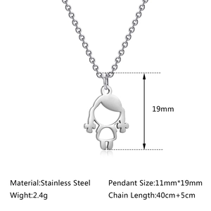 Stainless steel necklace featuring a minimalist girl profile pendant on a 40+5cm chain