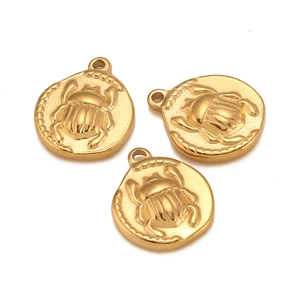 Retro Stainless Steel Scarab Beetle Pendant For DIY Jewelry Making Vintage Egyptian Coin Charm Insect Accessory For Necklace