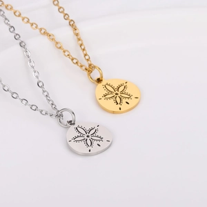 Minimalist stainless steel circular hollow flower pendant necklace in gold and silver set