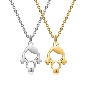 Minimalist Stainless Steel Little Girl Silhouette Pendant Necklace Cute Hollow Character Chain For Women Gold Silver Jewelry Gift