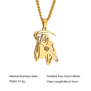 Goldene Edelstahl-Halskette mit Sensenmann-Anhänger und Kordelkette für Herren
