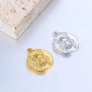 Retro stainless steel scarab beetle coin pendant in gold and silver finish for DIY jewelry