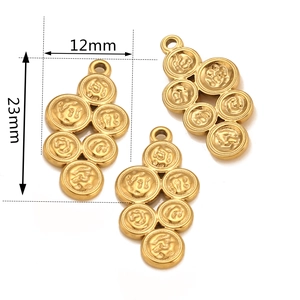 Vintage gold stainless steel geometric coin pendant with embossed texture 23mm size
