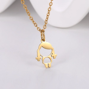 Minimalist stainless steel little girl silhouette pendant necklace in gold finish