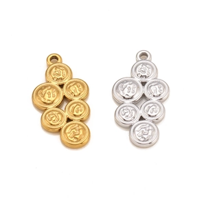 Irregular geometric stainless steel grape cluster pendant with rose flower relief pattern