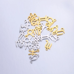 Polished stainless steel 12 zodiac sign pendants for DIY necklaces and bracelets in gold and silver