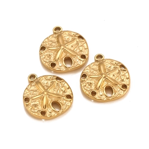 Detailed view of three golden starfish pendants with textured finish for DIY jewelry