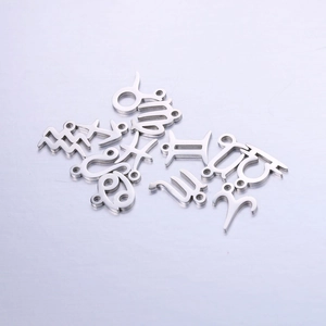 Macro view of mirror polished stainless steel 12 zodiac charms for DIY necklace making