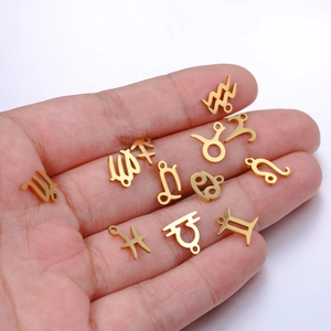 Polished gold stainless steel 12 zodiac charms set for DIY necklace and bracelet jewelry