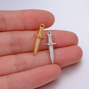 Titanium steel sword charms in gold and silver colors for DIY jewelry necklaces