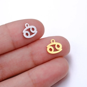 Close-up of gold and silver Cancer zodiac charms for DIY necklace making