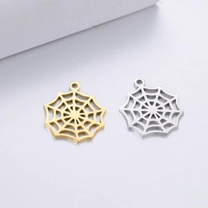 Detailed view of spider web pendants in gold and silver finish for DIY jewelry