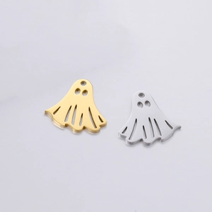 Macro view of mirror polished gold and silver ghost pendants with hollow stripes