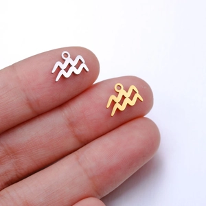 Polished Aquarius zodiac pendants in gold and silver finish shown on fingertips