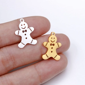 Polished stainless steel gingerbread man pendants in gold and silver for DIY jewelry