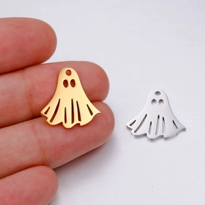 Polished stainless steel ghost charms in gold and silver for Halloween jewelry