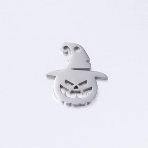 Detailed view of stainless steel Halloween pumpkin charm with wizard hat for DIY jewelry
