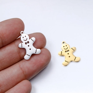 Polished gold and silver gingerbread man charms for DIY jewelry making kits